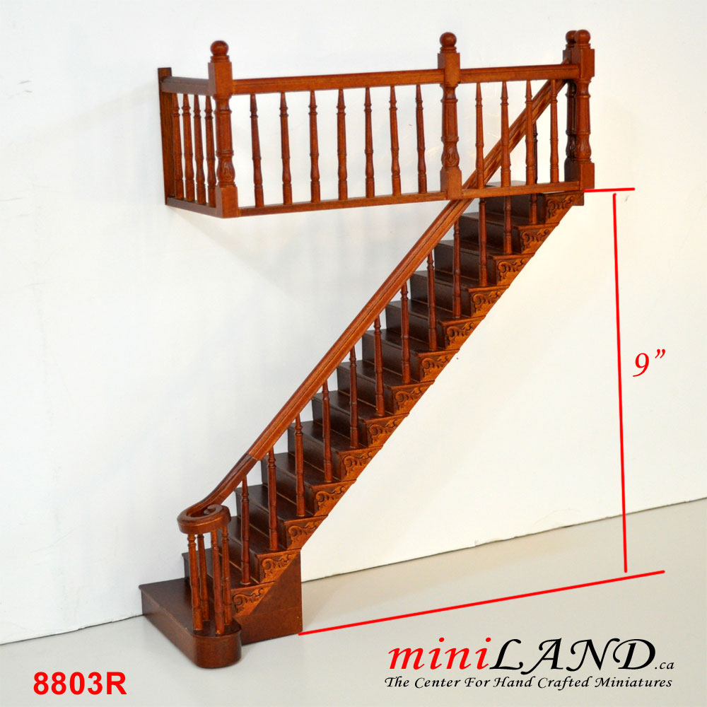 Right Quality Staircase set with railings 1:12 Scale for 9"-10" Miniature Wooden dollhouse stair WN