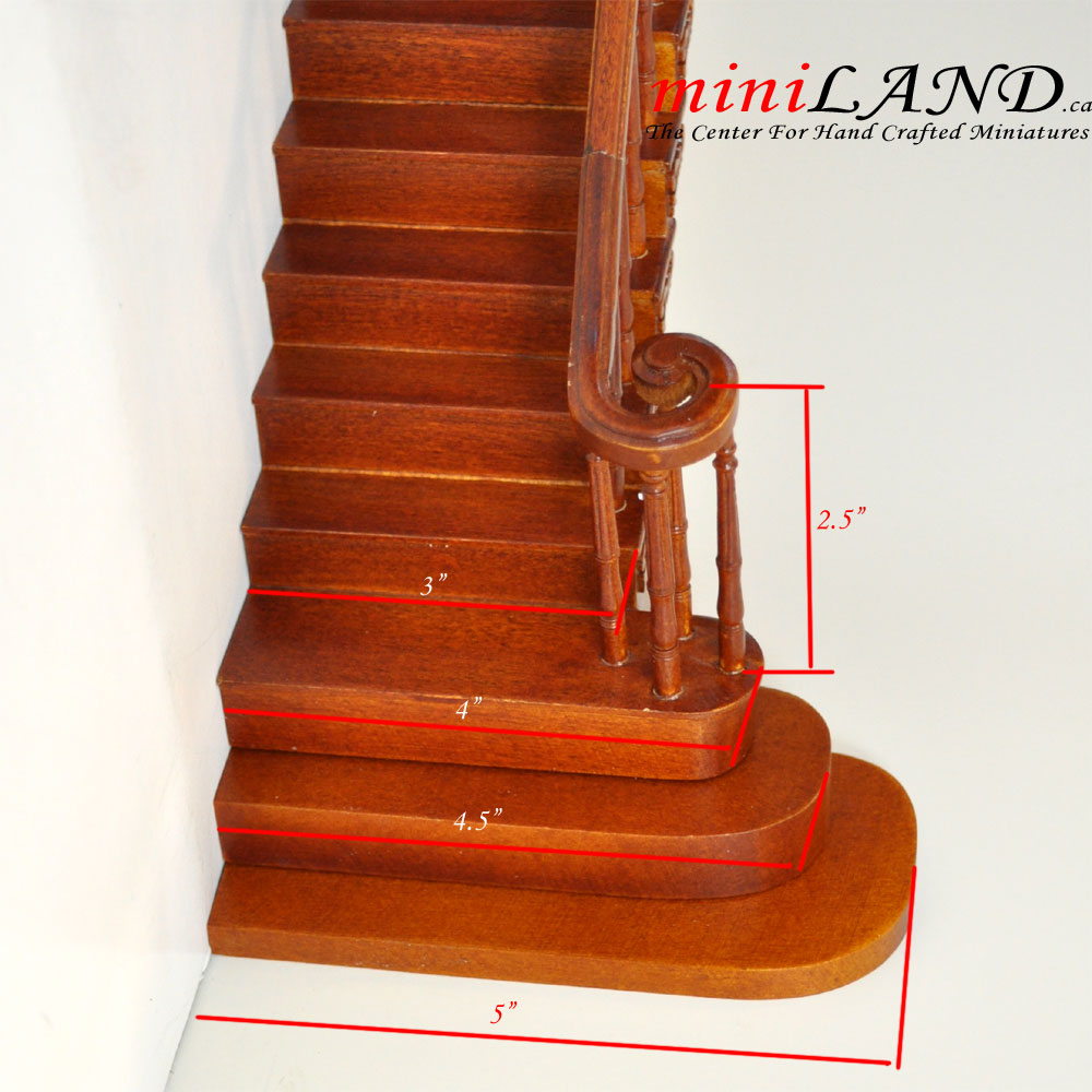 Right Quality Staircase set with railings 1:12 Scale for 9"-10" Miniature Wooden dollhouse stair WN