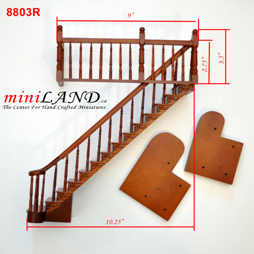 Right Quality Staircase set with railings 1:12 Scale for 9"-10" Miniature Wooden dollhouse stair WN
