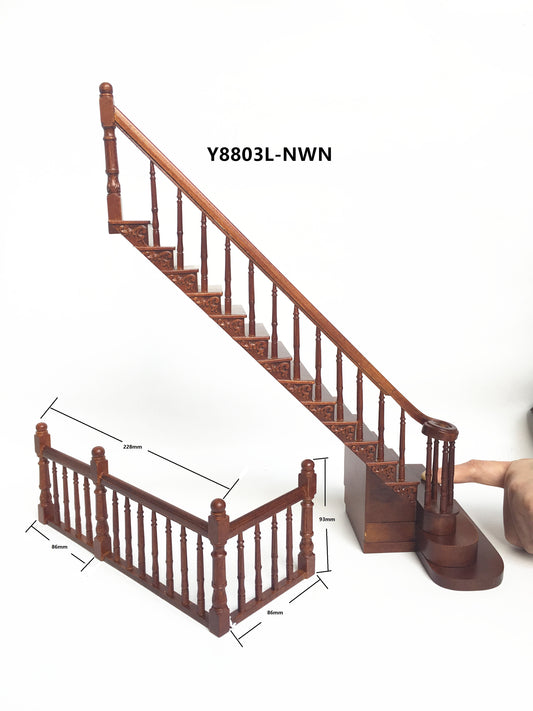 Right Quality Staircase set with railings 1:12 Scale for 9"-10" Miniature Wooden dollhouse stair WN