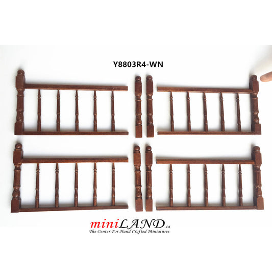 High quality wood railing 4pcs set for 1:12 dollhouse miniature walnut banister railing