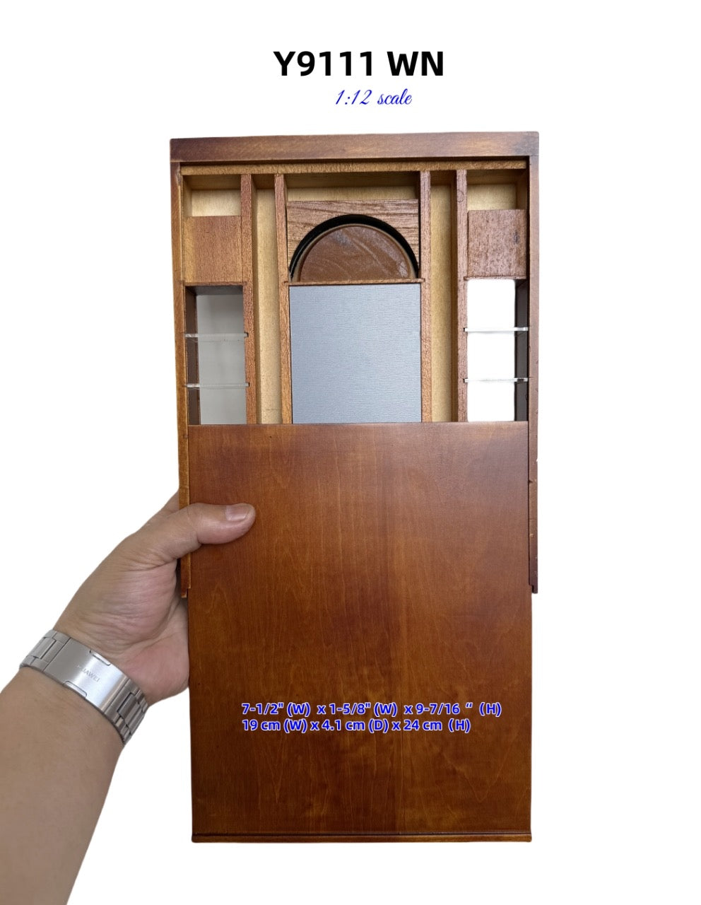 1:12 Miniature Manor Multi-Purpose Panel – Versatile Storage Unit with Shelves, Drawers & Mirror – Dollhouse Furniture
