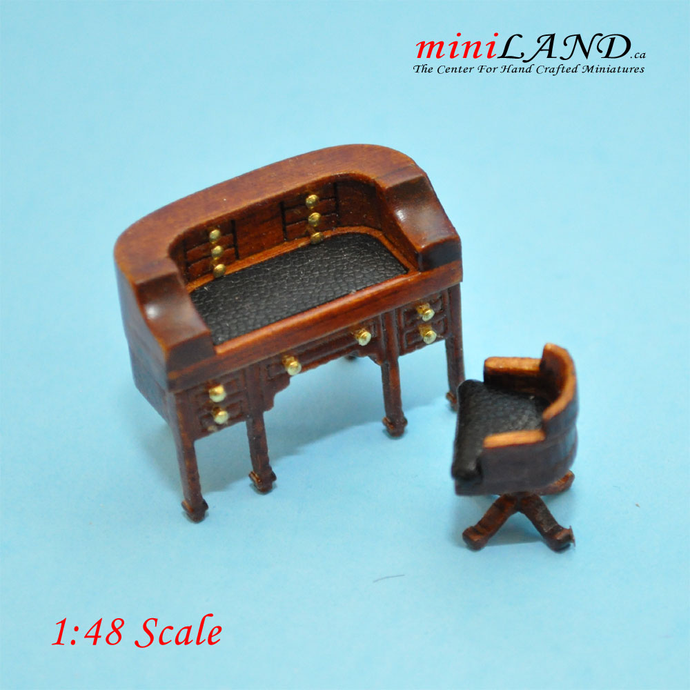 1:48 1/4" quarter scale desk and chair set Top quality walnut for dollhouse miniature