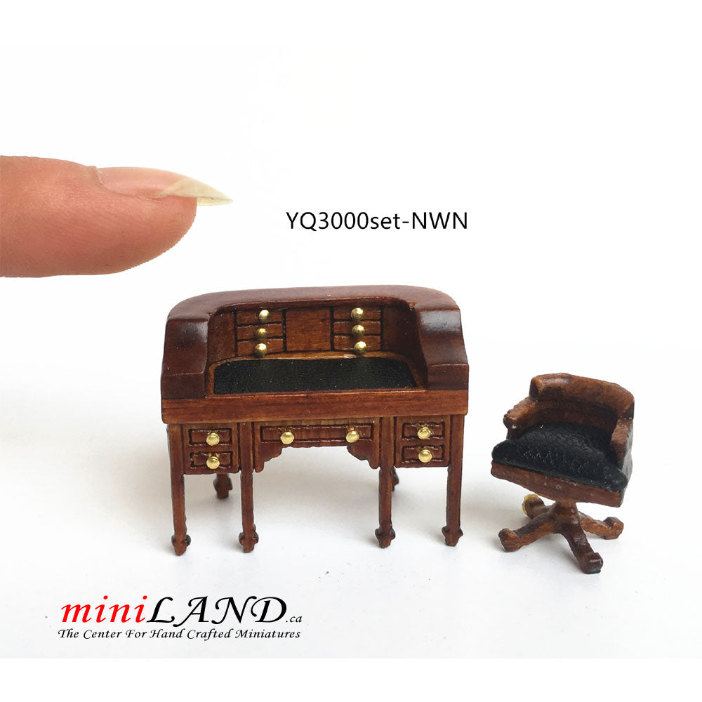 1:48 1/4" quarter scale desk and chair set Top quality walnut for dollhouse miniature