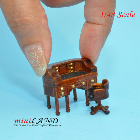 1:48 1/4" quarter scale desk and chair set Top quality walnut for dollhouse miniature