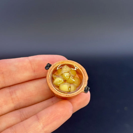 Handmade Dollhouse Miniature Copper Pot with Quartered Potatoes – 1:12 Scale Kitchen Accessory