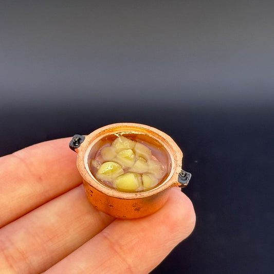 Handmade Dollhouse Miniature Copper Pot with Quartered Potatoes – 1:12 Scale Kitchen Accessory