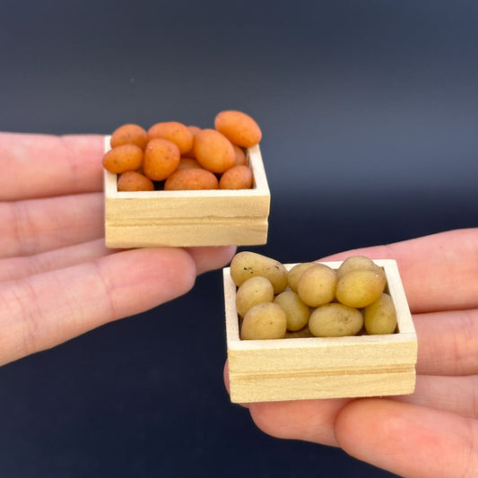 Handmade Dollhouse Miniature Wooden Crates with Potatoes – Set of 2 – Loose Miniatures – 1:12 Scale