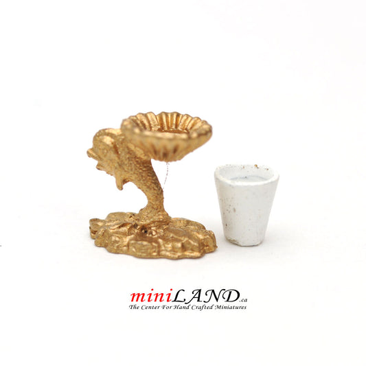 Golden fish bathroom soap holder with cup for 1:12 dollhouse miniature