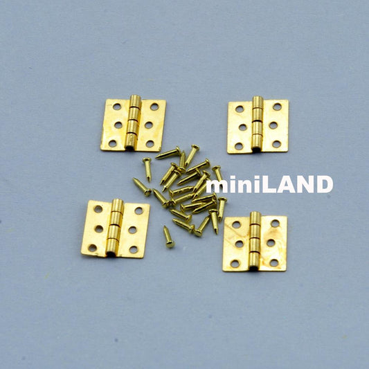 8.5mm butt Hinges + nails Set/4 Brass 1:12 Scale dollhouse miniature top Quality