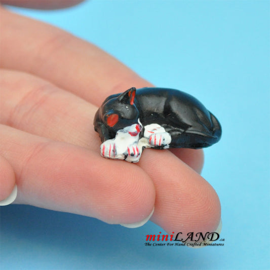 Economic black sleeping cat dollhouse miniature 1:12 scale