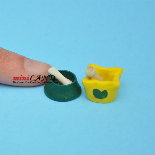 Two doggy bowls with bones dollhouse miniature 1:12 scale