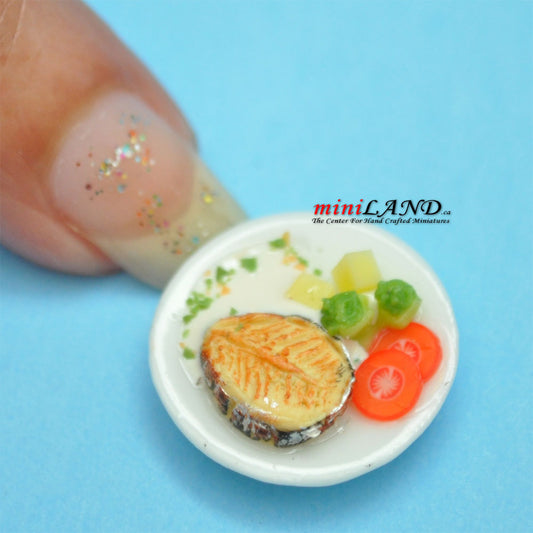 Meal on a plate fish for dollhouse miniature 1:12 scale Handmade