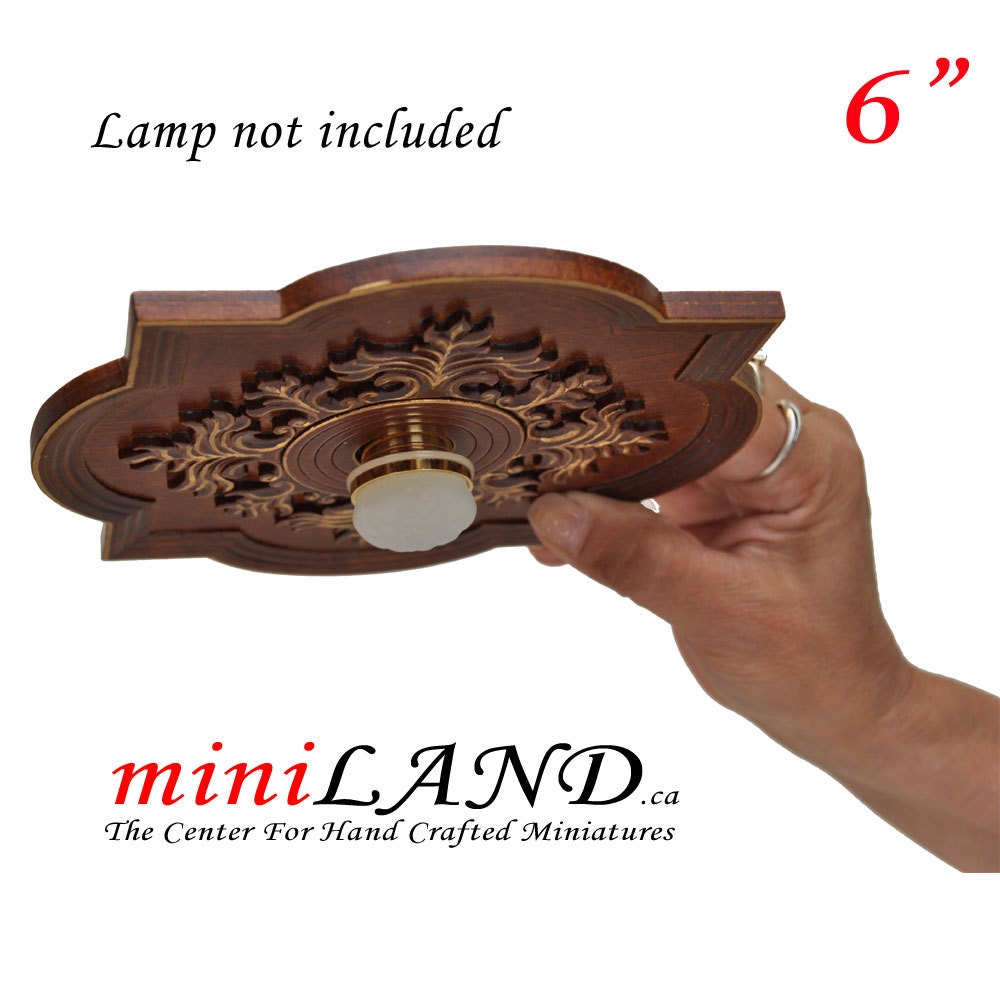 Large Walnut 6" Decorated Royal ceiling panel dollhouse miniature 1:12 ceiling medallion wood decoration V4022WN