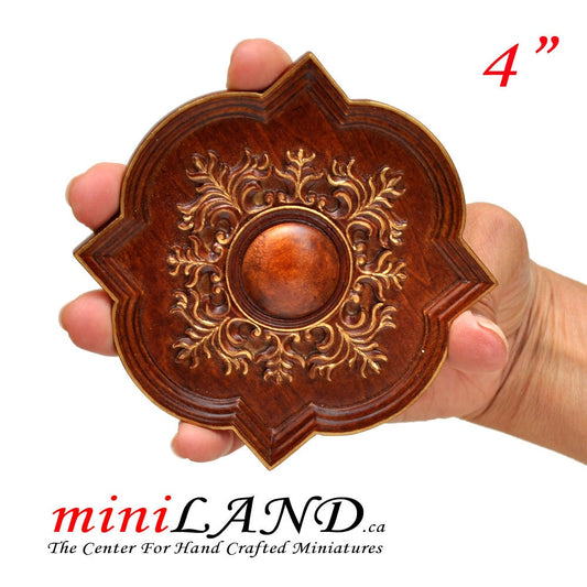 Small 4" Decorated Royal ceiling panel dollhouse miniature 1:12 ceiling medallion wood decoration