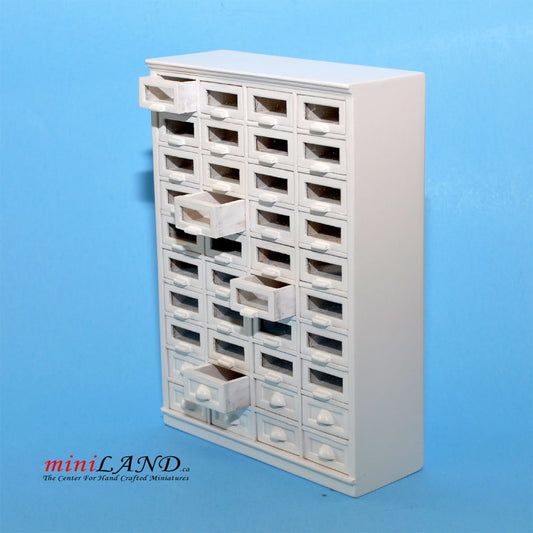 Store haberdasher counter 40 drawers unit Art Deco dollhouse miniature 1:12 scale White 1900-1950 V4033