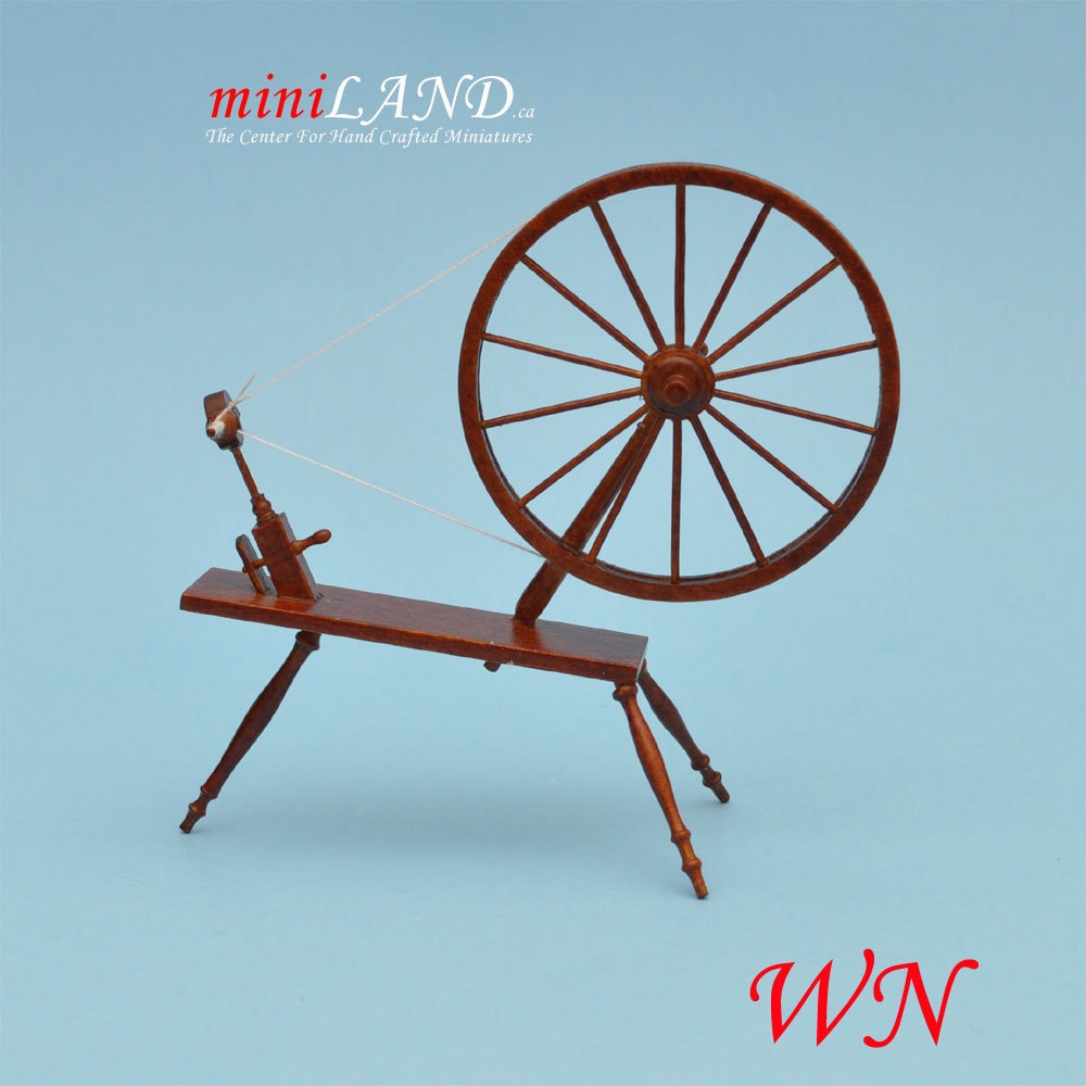 Miniature 18th Century Large Walking Wool Spinning Wheel, dollhouse 1:12 scale WN flax V4028
