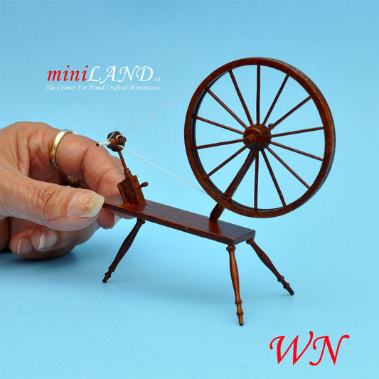 Miniature 18th Century Large Walking Wool Spinning Wheel, dollhouse 1:12 scale WN flax V4028