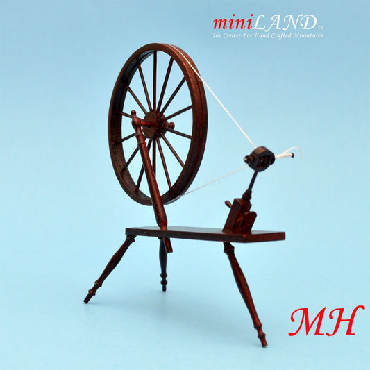 Miniature 18th Century Large Walking Wool Spinning Wheel, dollhouse 1:12 scale MH flax V4028