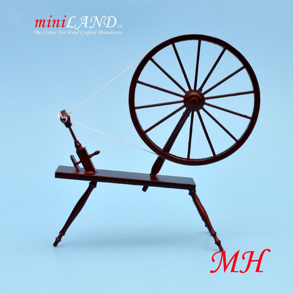 Miniature 18th Century Large Walking Wool Spinning Wheel, dollhouse 1:12 scale MH flax V4028