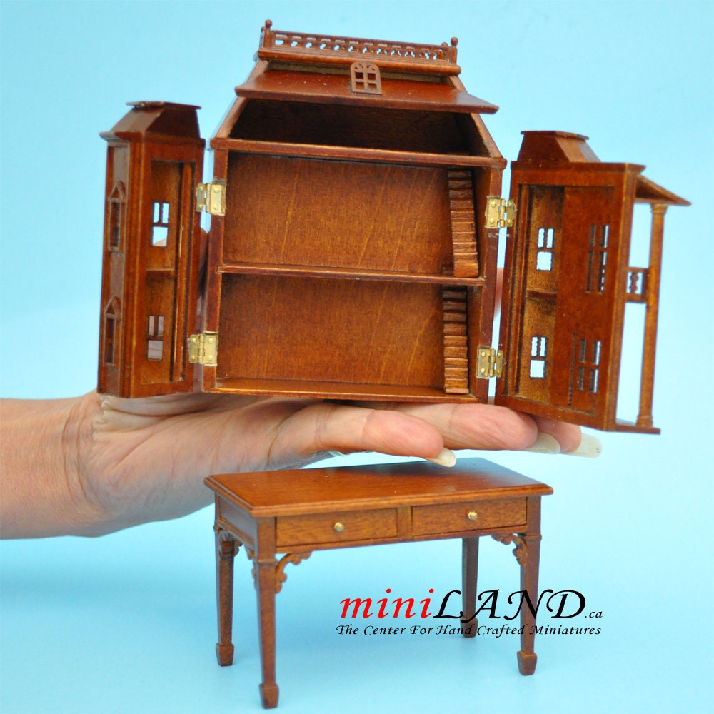 Georgian Dollhouse for dollhouse with table WALNUT 1:144 miniature house for 1/12 rooms V4037 mini wood