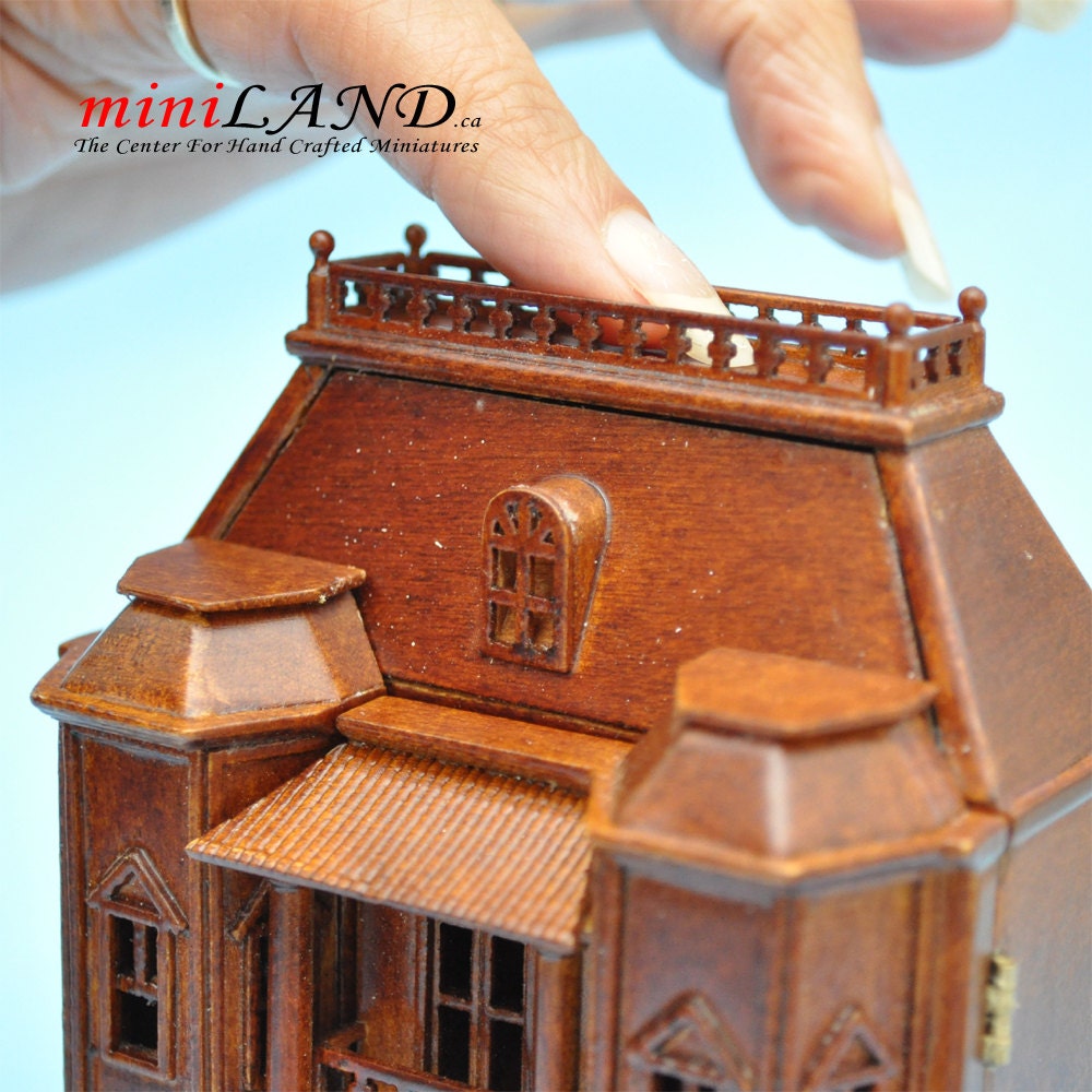 Georgian Dollhouse for dollhouse with table WALNUT 1:144 miniature house for 1/12 rooms V4037 mini wood