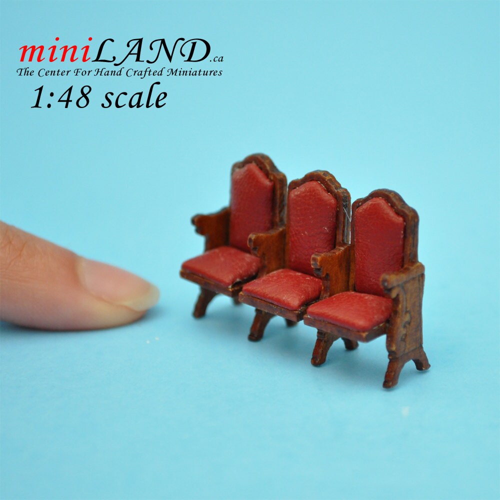 1:48 1/4"  Scale triple seats THEATRE CHAIR dollhouse cinema red leather Quality 1/48Top Quality