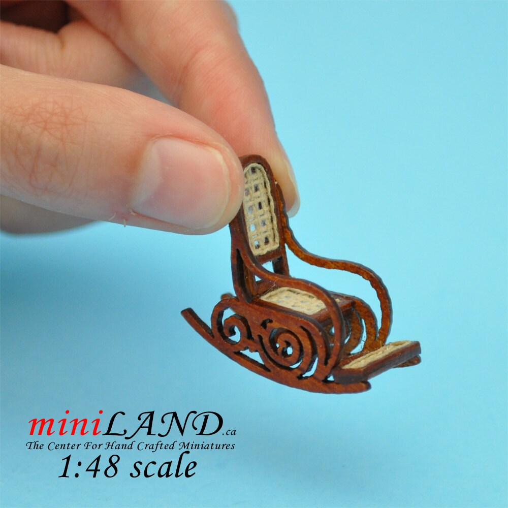 1:48 1/4"  Dollhouse Miniature HighEnd Victorian Rocking Chair Top 1/48 Top Quality Q7001 WN