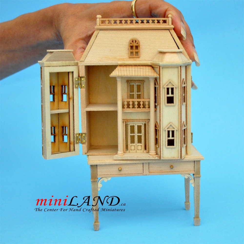 Georgian Dollhouse for dollhouse with table unfinished unpainted 1:144 miniature house for 1/12 rooms Top Quality