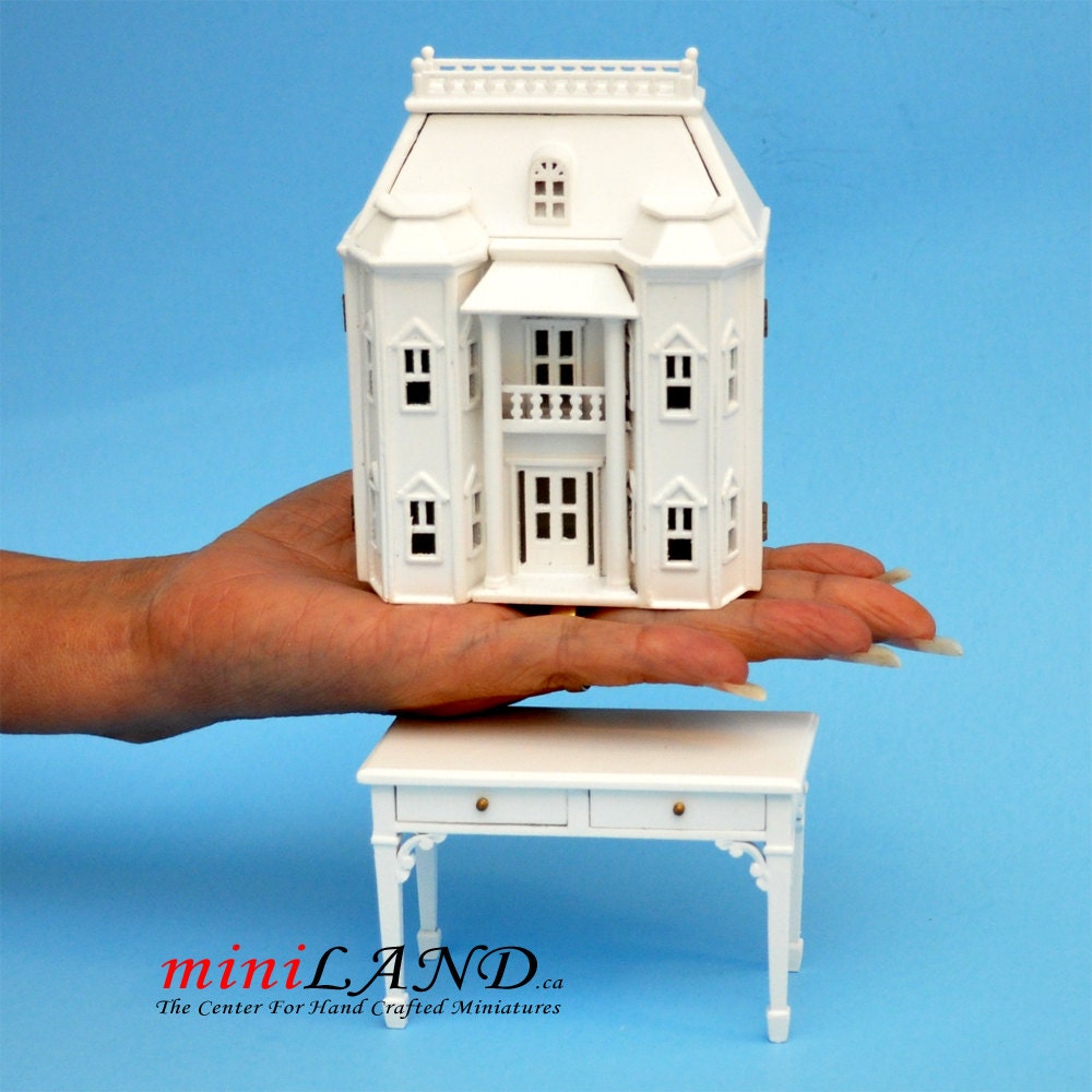 Georgian Dollhouse for dollhouse with table WHITE 1:144 miniature house for 1/12 rooms