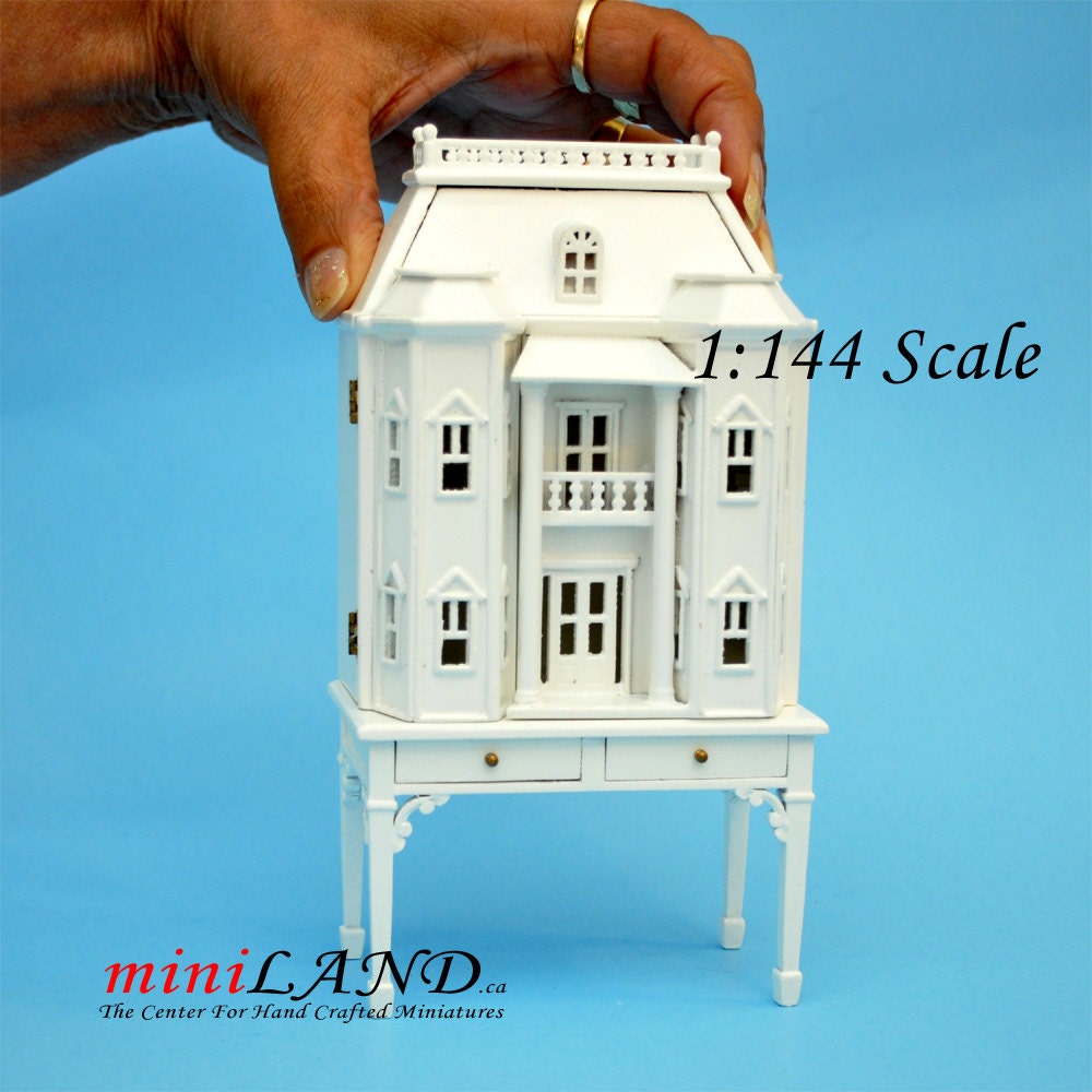 Georgian Dollhouse for dollhouse with table WHITE 1:144 miniature house for 1/12 rooms