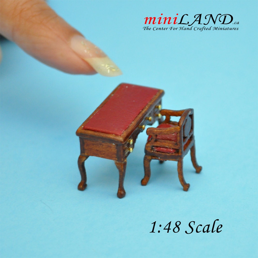 1:48 1/4" quarter scale Captain’s Desk + chair Quality office set Leather - Top Quality