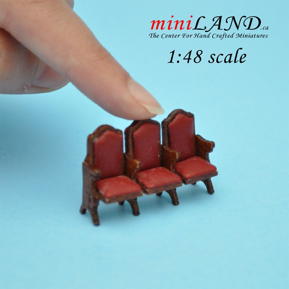 1:48 1/4"  Scale triple seats THEATRE CHAIR dollhouse cinema red leather Quality 1/48Top Quality