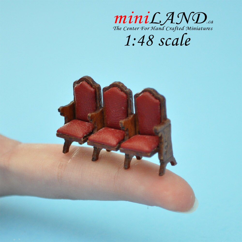 1:48 1/4"  Scale triple seats THEATRE CHAIR dollhouse cinema red leather Quality 1/48Top Quality