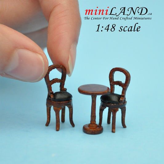 1:48 1/4"  Bistro table and two chairs 3pcs set 1/48 Top Quality Q1495Aset WN