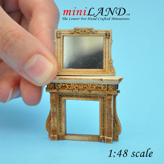 1:48 1/4"  Fireplace and mirror unfinished unpainted 1/48 Top Quality Q1515 UF