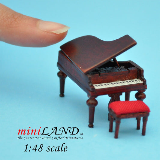 1:48 1/4"  Piano with stool Mahogany 1/48 Top Quality Q3600 MH