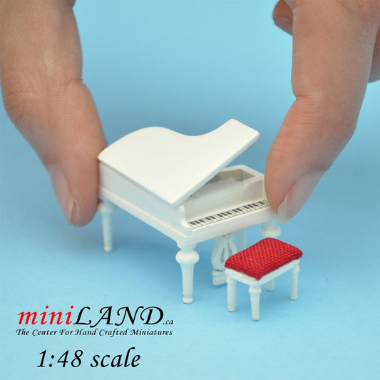 1:48 1/4"  Piano with stool WHITE 1/48 Top Quality Q3600 WH
