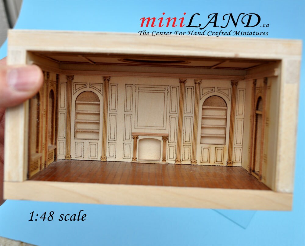 1:48 1/4" quarter scale EMPRESS-48 roombox Top quality unpainted unfinished dollhouse miniature room box walnut floor