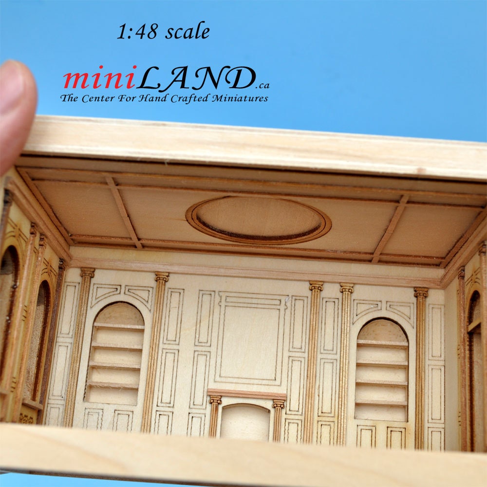 1:48 1/4" quarter scale EMPRESS-48 roombox Top quality unpainted unfinished dollhouse miniature room box walnut floor