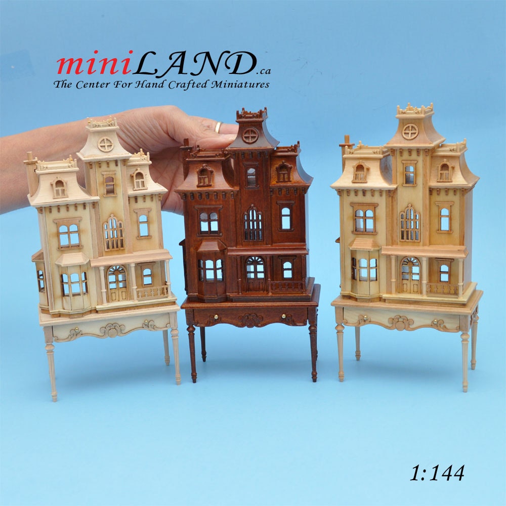 Victorian Dollhouse for dollhouse with table unfinished unpainted 1:144 miniature house for 1/12 rooms back oppening