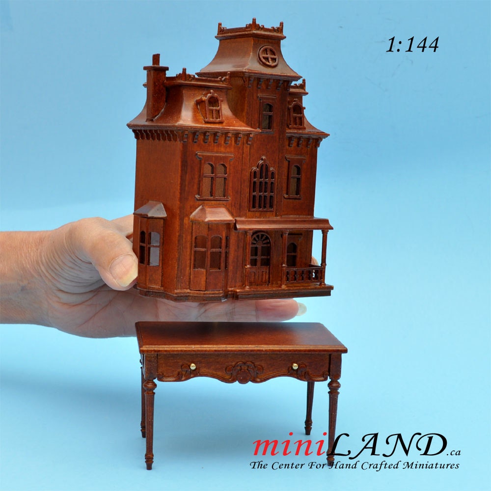 Victorian Dollhouse for dollhouse with table walnut 1:144 miniature house for 1/12 rooms back oppening