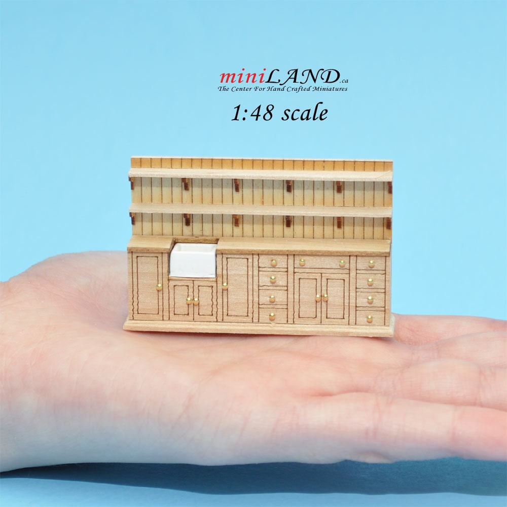 1:48 1/4 quarter scale kitchen unit w/ shelves sink dollhouse miniature unfinished Q0100 UF