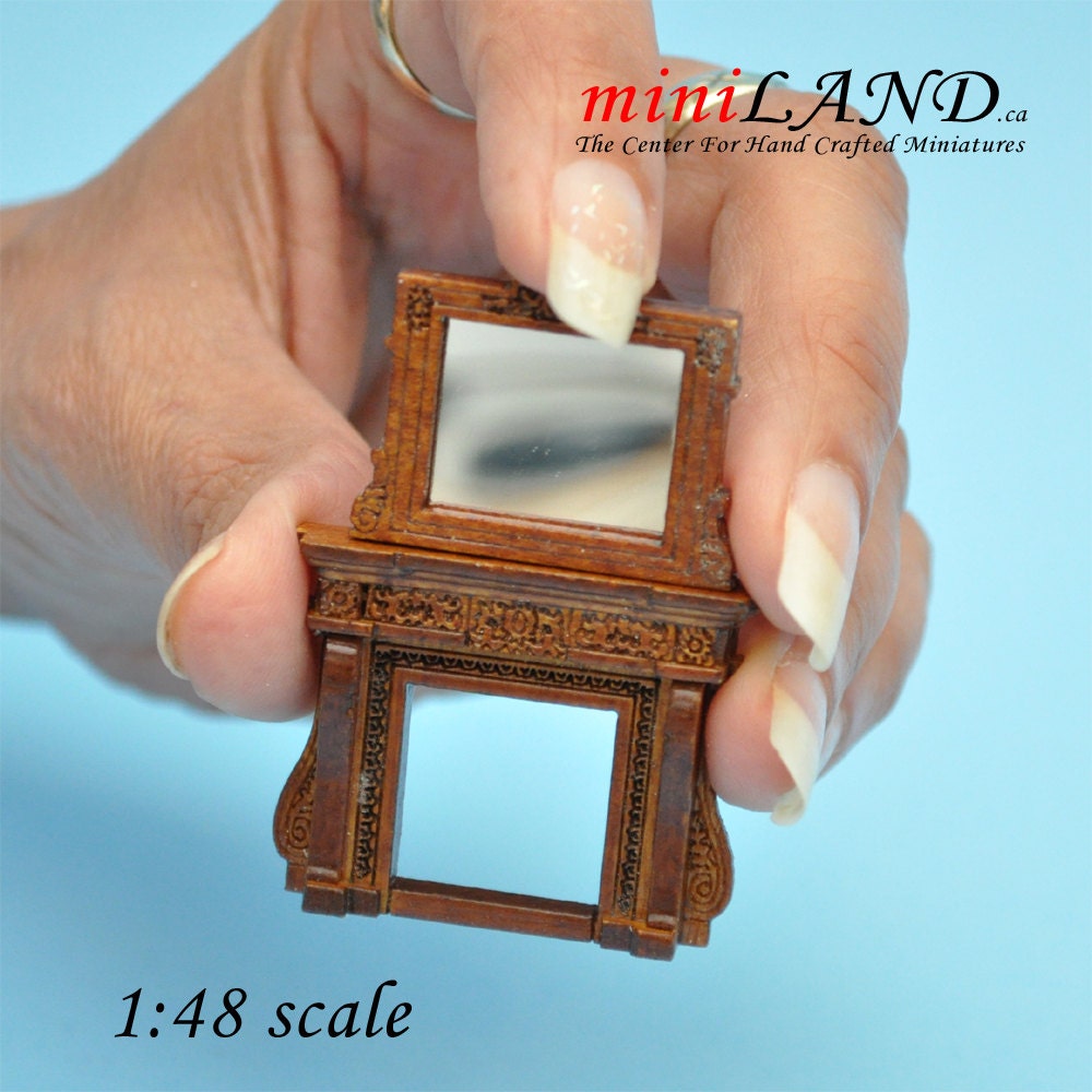 1:48 1/4"  quarter scale Fireplace and mirror WALNUT wood 1/48 Top Quality dollhouse miniature