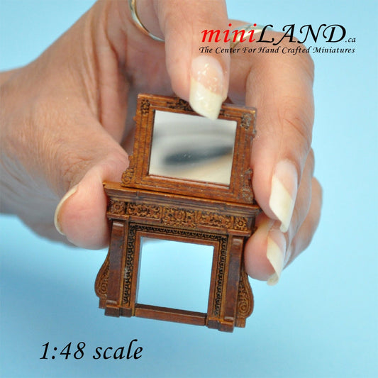 1:48 1/4"  quarter scale Fireplace and mirror WALNUT wood 1/48 Top Quality dollhouse miniature