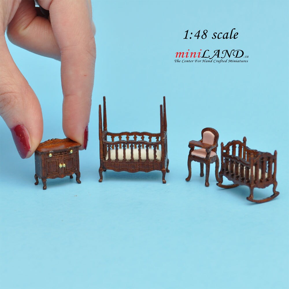 1:48 1/4" quarter scale Victorian baby nursery room set 4pcs Top quality dollhouse miniature Q1640 WN