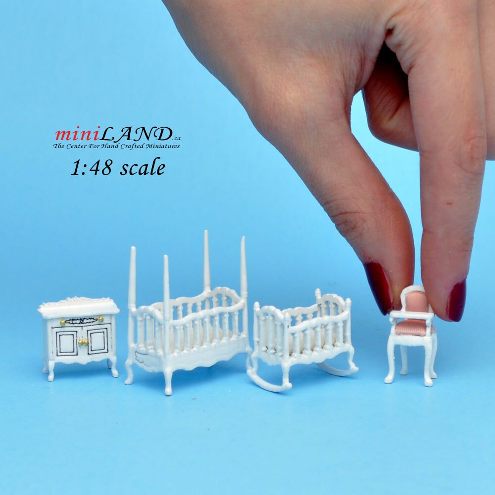 1:48 1/4" quarter scale Victorian baby nursery room set 4pcs Top quality dollhouse miniature White