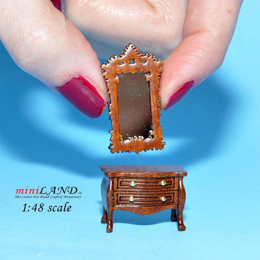 1:48 1/4" quarter scale Victorian dresser with mirror room set 2pcs Top quality Walnut dollhouse miniature