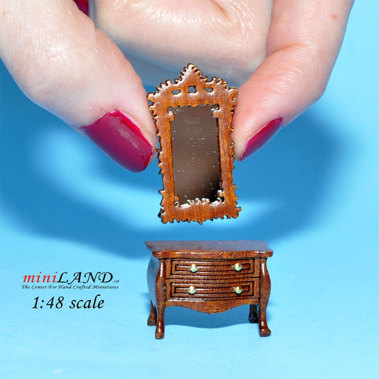 1:48 1/4" quarter scale Victorian dresser with mirror room set 2pcs Top quality Walnut dollhouse miniature