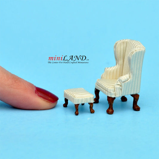 1:48 1/4" quarter scale Queen Ann armchair and stool set 2pcs Top quality White  dollhouse miniature Q2315 A